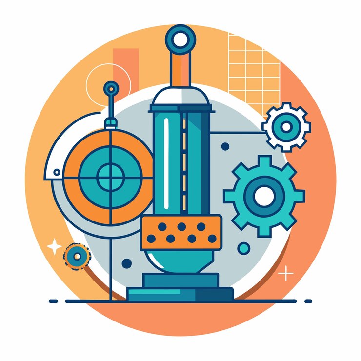 Vector una máquina rodeada de engranajes interconectados que muestra un complejo sistema mecánico en el trabajo desarrollar un diseño visualmente cautivador que encarna la idea de moléculas futuristas