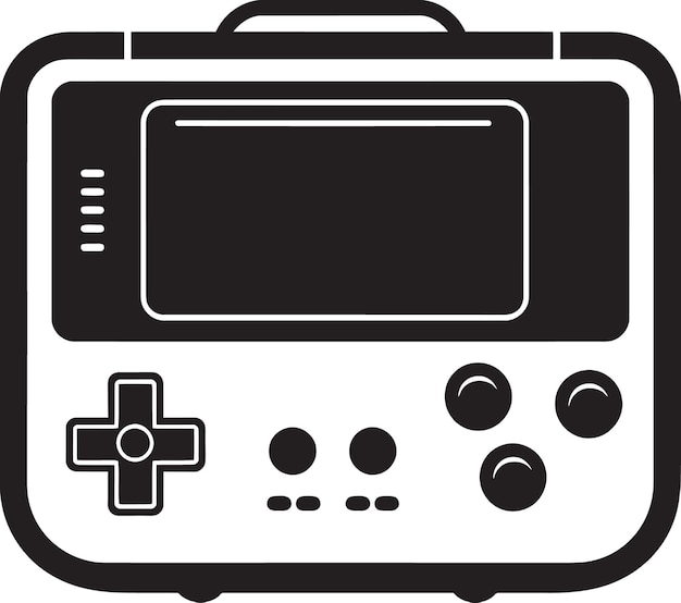 Máquina del tiempo portátil Logotipo de juego nostálgico Consola de sueños pixelados Icono vectorial portátil retro