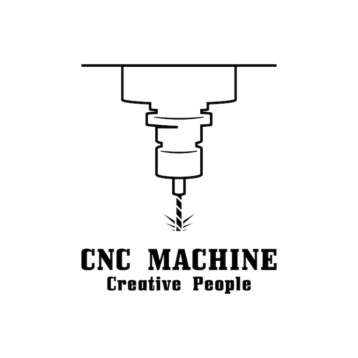 Vector máquina de torno cnc logotipo control numérico por computadora diseño moderno de tecnología de corte 3d
