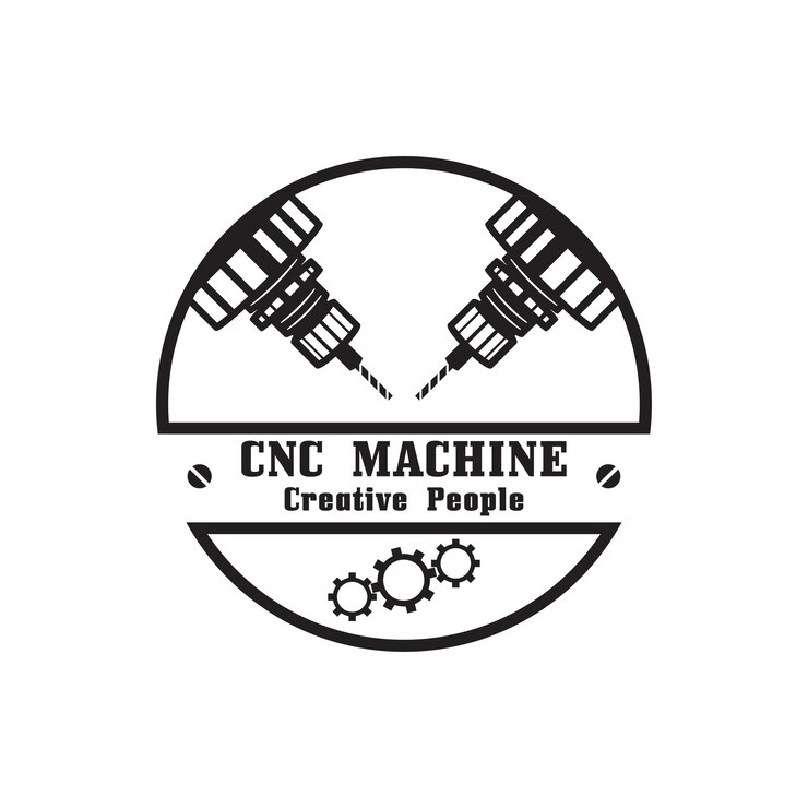 Vector máquina de torno cnc logotipo control numérico por computadora diseño moderno de tecnología de corte 3d