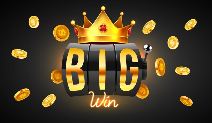 Vector la máquina tragamonedas negra con la corona gana el premio mayor 777 concepto de gran victoria casino premio mayor