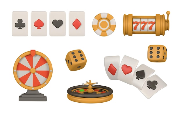 máquina tragamonedas ruleta rueda rueda de la fortuna cartas de juego poker fichas dados concepto de juego vector