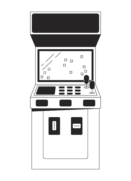 Máquina de videojuegos de arcade objeto vectorial aislado monocromo plano de la vieja escuela dibujo de línea en blanco y negro editable Ilustración de puntos de contorno simple para diseño gráfico web