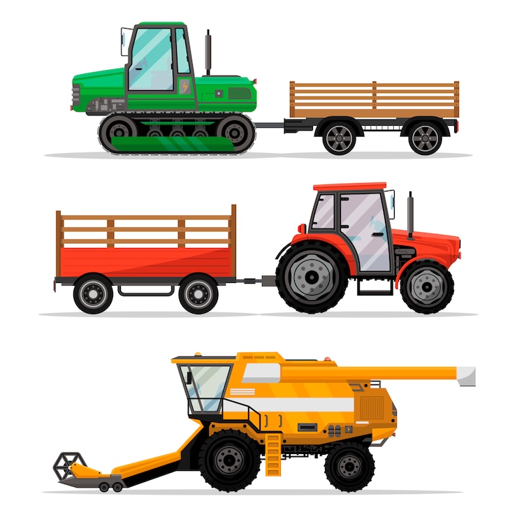 Vector maquinaria agrícola pesada para trabajos de campo.