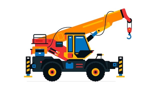 Maquinaria de construcción camión grúa Vehículos comerciales para trabajar en el sitio de construcción Ilustración vectorial aislada sobre fondo blanco