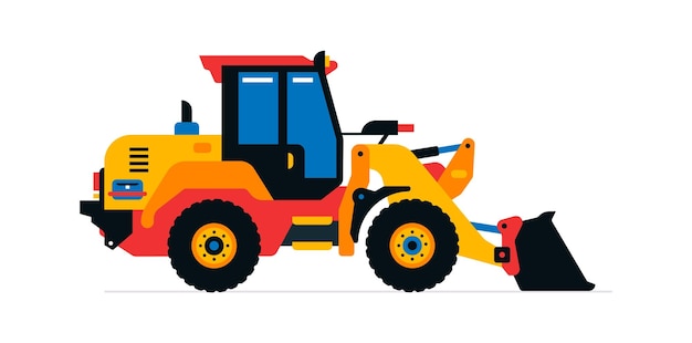 Maquinaria de construcción cargador frontal tractor excavadora Vehículos comerciales para trabajar en el sitio de construcción Ilustración vectorial aislada sobre fondo blanco