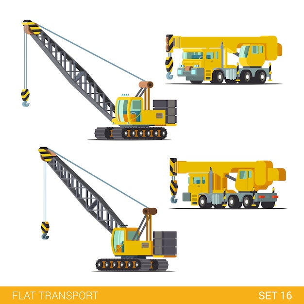 Maquinaria de construcción Máquinas especiales Concepto de ilustración de estilo plano isométrico Colección de mundo plano Grúa de construcción