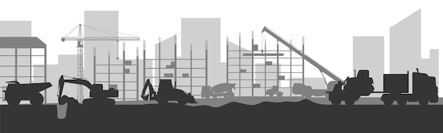 Vector maquinaria de construcción pesada en la ciudad ilustración vectorial