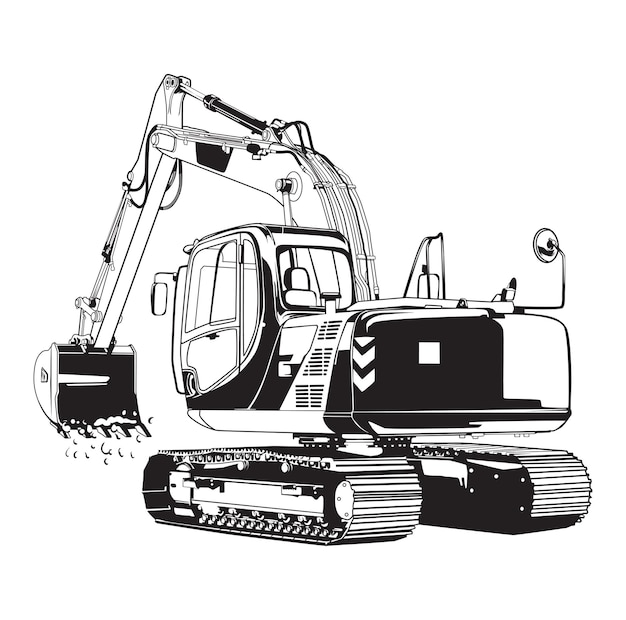 Maquinaria de equipos industriales Ilustración de vector de excavadora en blanco y negro