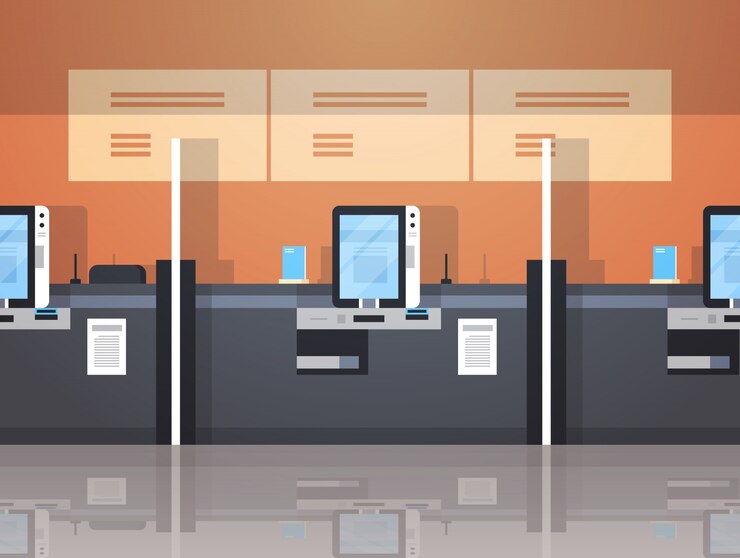 Vector máquinas de autoservicio en fila
