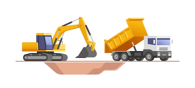 Máquinas de construcción Camión excavadora de maquinaria de construcción. Ilustraciones vectoriales