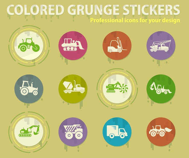 Máquinas de construcción iconos grunge de colores