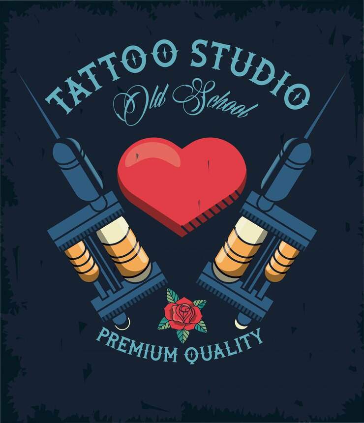 Vector máquinas de estudio de tatuajes con imagen de corazón artística