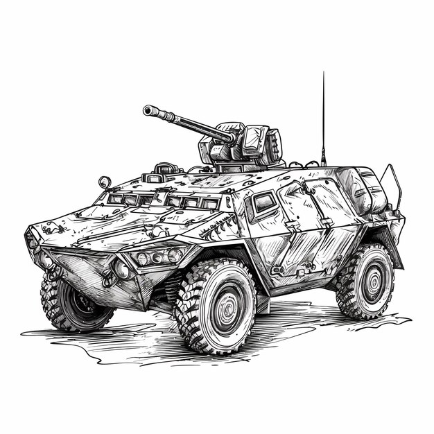 Vector las máquinas militares, los dibujos a mano y las ilustraciones