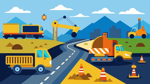 Máquinas pesadas que se utilizan para construir carreteras y caminos para el acceso de los vehículos de construcción