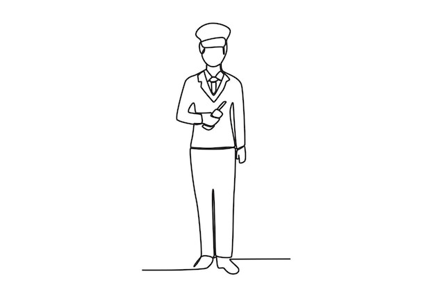 Un maquinista con un dibujo de una línea de actividades de la estación de tren uniforme