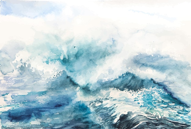 Mar agua olas fondo acuarela ilustración salpica tormenta naturaleza