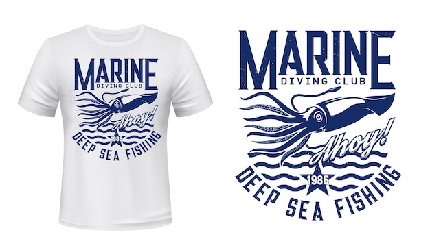 Mar aventura buceo náutico molusco marino emblema de la camiseta