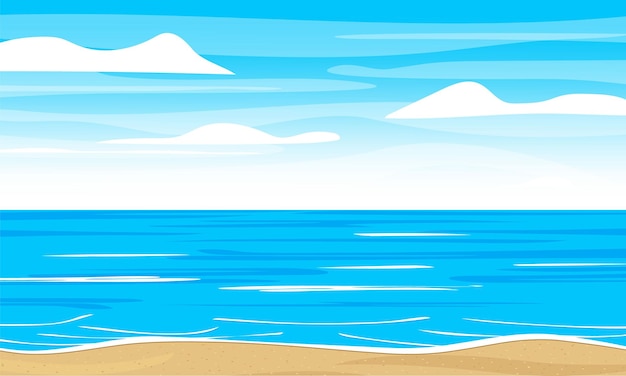 Mar azul y el cielo con nubes Paisaje del océano Ilustración vectorial