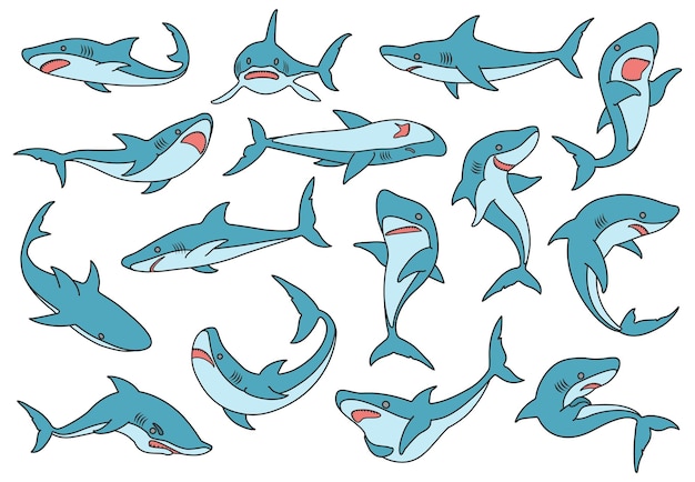 Mar tiburón vector color conjunto icono Vector ilustración mar pez de tiburón sobre fondo blanco aislado color icono océano animal