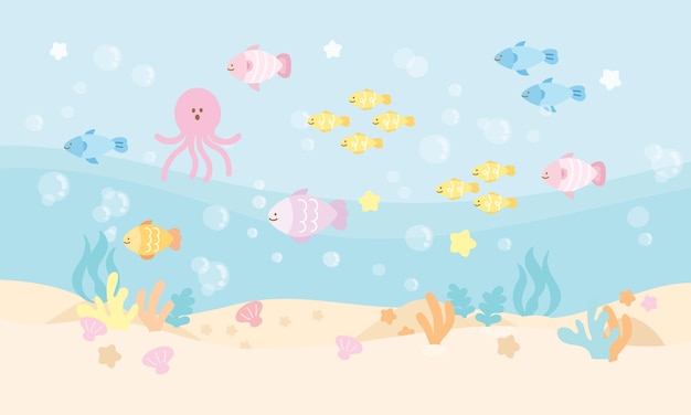 Bajo el mar con vidas marinas fondo de pantalla fondo plantilla banner anuncio plantilla publicación