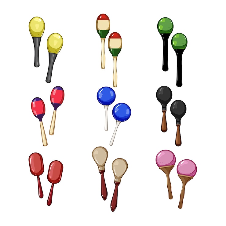 Vector maracas conjunto dibujos animados percusión mexicana maracas latina méxico música maracas signo símbolo aislado vector ilustración