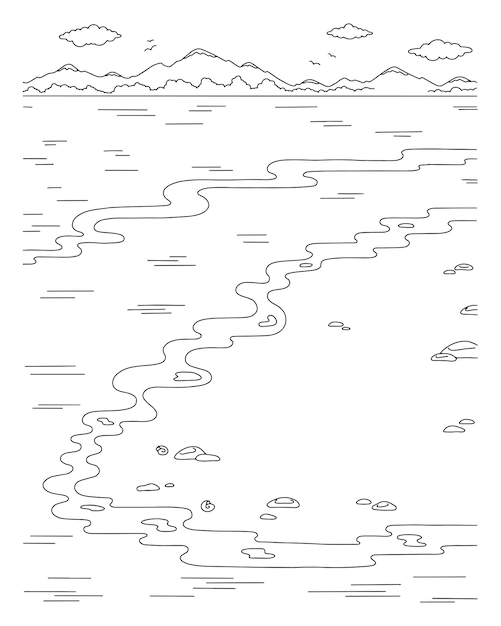 Maravilloso paisaje natural página de libro para colorear para niños estilo de dibujos animados ilustración vectorial aislado sobre fondo blanco
