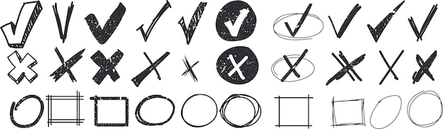 Marca de chequeo de Doodle conjunto de checklist de boceto icono vector dibujado a mano