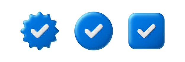 Marca de comprobación azul Iconos 3D de cuentas de redes sociales verificadas Signo de perfil aprobado