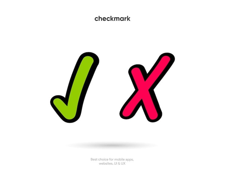 Vector marca de comprobación confirma aprueba aprecia como símbolo rechaza rechaza no me gusta insignia de etiqueta