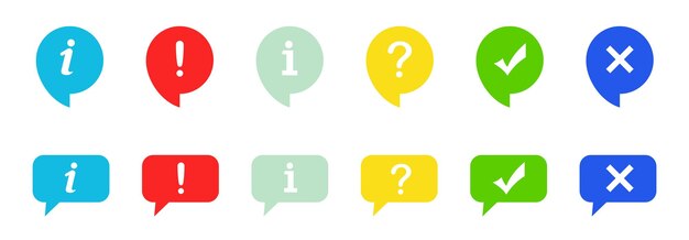Marca de comprobación de la información cruz de interrogación icono de punto de exclamación símbolo de ayuda ilustración vectorial