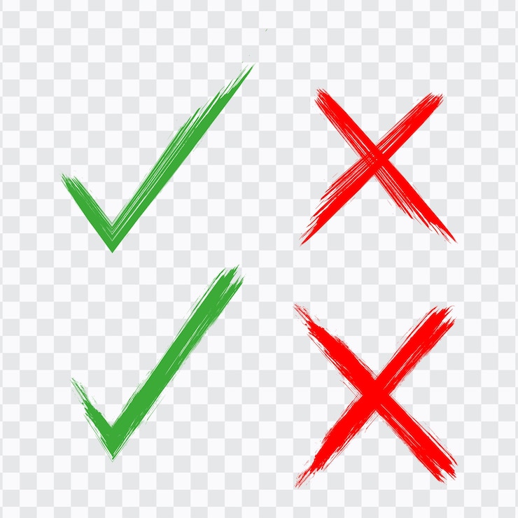 Vector marca de comprobación verde y cruz roja aislada dibujada a mano icono correcto e incorrecto vector