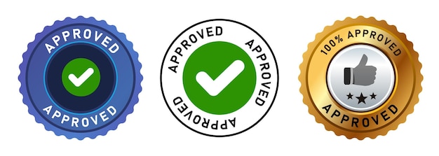 Marca de control de calidad aceptada etiqueta adhesiva de emblema redonda en color azul dorado y blanco