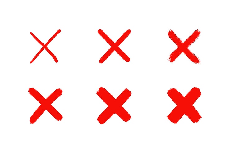 Vector marca de cruz roja dibujada a mano de grunge símbolos dibujados con pincel no y x cross x para la casilla de verificación iconos falsos ilustración vectorial aislada sobre fondo blanco