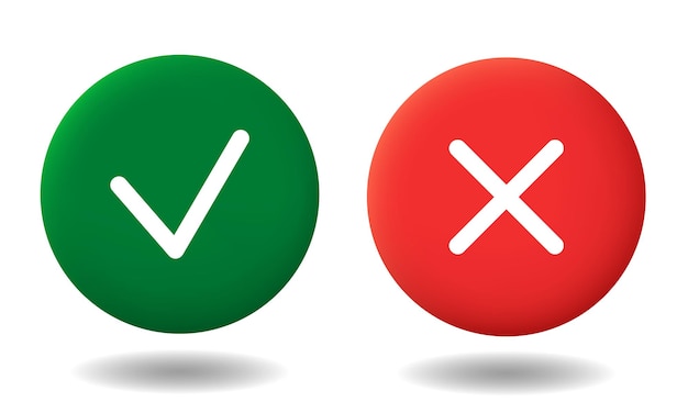 Marca y cruza los botones Iconos redondos rojos y verdes Clipart vectorial aislado sobre fondo blanco
