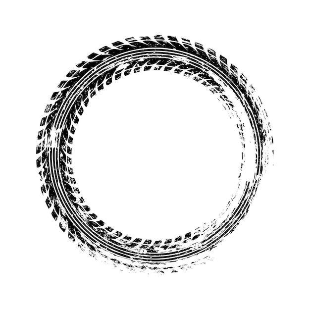 Marca de frenado de la rueda de la pista del neumático del círculo Grunge siluetas del patrón de la banda de rodadura del camión o la motocicleta Elemento de diseño de carreras de velocidad de automovilismo Ilustración vectorial