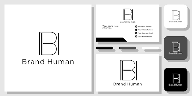 marca humana en la letra bh negocio de identidad de moda con plantilla de tarjeta de visita