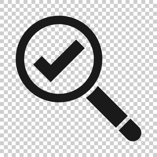 Marca con el icono de la lupa en estilo plano Loupe acepta ilustración vectorial en fondo blanco aislado Busca lista de comprobación concepto de negocio