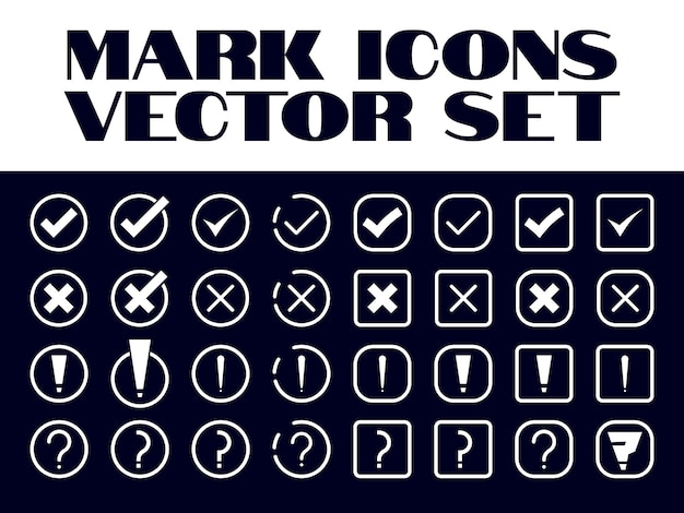 Marca los iconos Establezca el vector Compruebe la marca de la cruz Exclamación de la pregunta Marca el icono Gráficos vectoriales