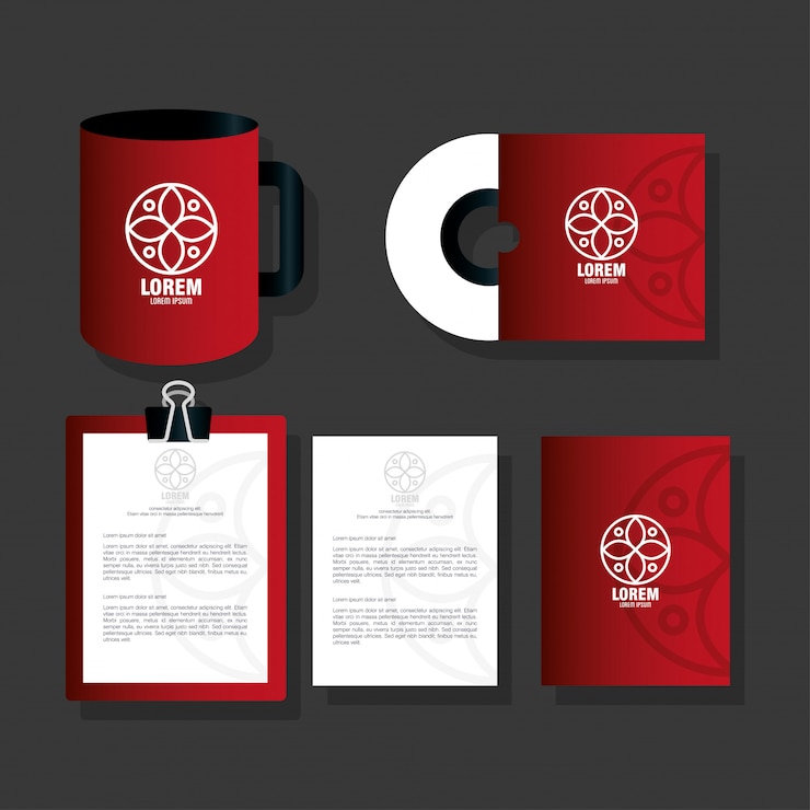 Vector marca de identidad corporativa, set de papelería comercial, rojo con letrero blanco