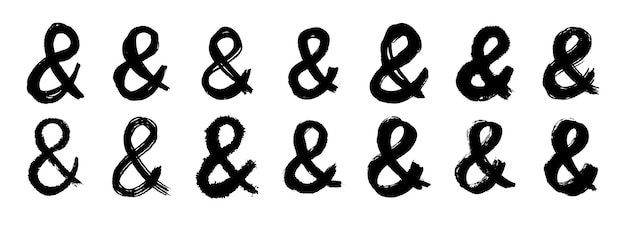 Marca de letras en negrita de Ampersand Pincel de tinta de estilo grunge conjunto de marcas de puntuación de ampersand para letras