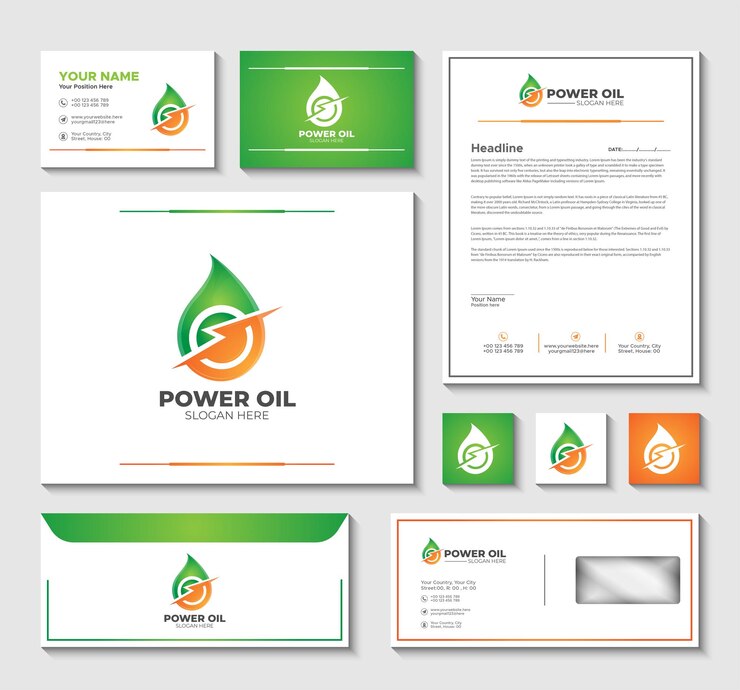 Marca de logotipo de aceite de energía con identidad corporativa