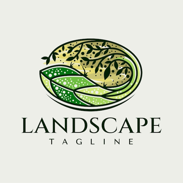 Marca de logotipo de paisaje de naturaleza colorida vintage Diseño de logotipo de hoja y árbol ovalado