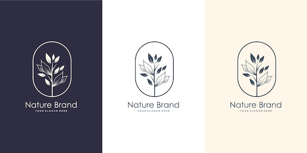 Marca de naturaleza femenina dibujada a mano. logo para salón de spa, piel, belleza, boutique, natural, hoja, árbol y cosmética.