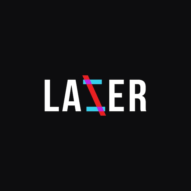 Marca de palabras minimalista plantilla vectorial de logotipo láser en fondo negro