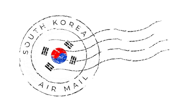 Vector marca postal de corea del sur. sello de la bandera nacional aislado en la ilustración del vector del fondo blanco. sello con el patrón oficial de la bandera del país y el nombre de los países