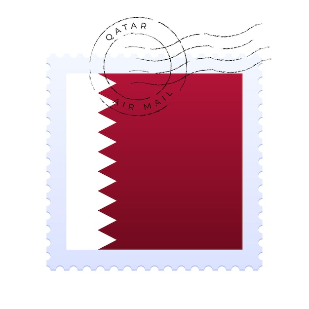 Marca postal de qatar. sello de la bandera nacional aislado en la ilustración del vector del fondo blanco. sello con el patrón oficial de la bandera del país y el nombre de los países