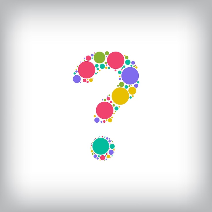Vector marca de pregunta de letras hecha de puntos de colores creativos o llena de círculos fuentes creativas