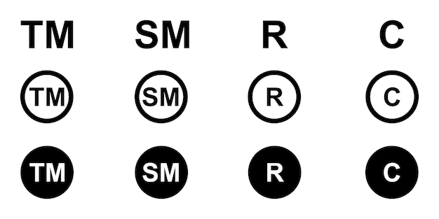 Marca registrada o símbolo de derechos de autor. Logotipo de patente. Signo de comercio legal.