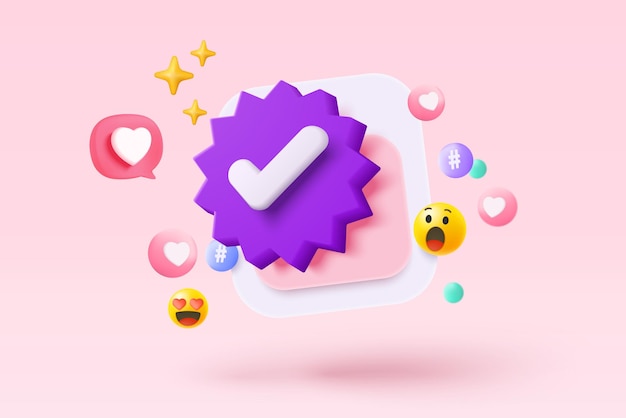 Marca de verificación 3d icono aislado en fondo rosa botón de lista de verificación mejor elección para el éxito correcto marque acepta está de acuerdo en la aplicación elige icono vector con sombra ilustración de renderización 3d